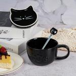 Koolkatkoo Black Cat Mug Coffee Cups Ceramic - Tea Cup with Lid and Spoon, Animals Hidden inside Mug, Cat Gifts for Cat Lovers, Holiday Christmas Gifts, 10oz