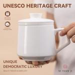 XIYUANJI Ceramic Tea Mug with Infuser & Lid - 15.2oz Glowing Jade Porcelain Mug - Translucent Artisan Cup - Loose Leaf Tea Cup with Infuser,Insulated Ceramic Coffee Mugs with Lid, Gift for Women/Men