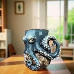 Cthulhu-Inspired Pirate Beer Mug, 3D Octopus Sea Monster Design Beer Mug with Tentacle Handle, Unique Animal Water Cup, Home Office Kitchen Decoration Collection Gift