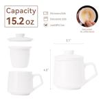 XIYUANJI Ceramic Tea Mug with Infuser & Lid - 15.2oz Glowing Jade Porcelain Mug - Translucent Artisan Cup - Loose Leaf Tea Cup with Infuser,Insulated Ceramic Coffee Mugs with Lid, Gift for Women/Men