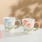 DTIUYIOP] Hand Drawn Ceramic Coffee Mug 12 Oz, Personalized Cute Tea Cup for Women, Unique Gift for Mom Wife Best Friend, Home Office Use，orange color