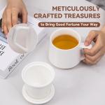 XIYUANJI Ceramic Tea Mug with Infuser & Lid - 15.2oz Glowing Jade Porcelain Mug - Translucent Artisan Cup - Loose Leaf Tea Cup with Infuser,Insulated Ceramic Coffee Mugs with Lid, Gift for Women/Men