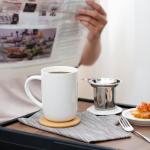 CEEFU Porcelain Tea Mug with Infuser and Lid, with Filter and Coaster, Loose Leaf Tea Cup Steeper Maker, 16 OZ for Tea/Coffee/Milk/Women/Office/Home/Gift (White)