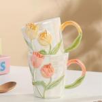 DTIUYIOP] Hand Drawn Ceramic Coffee Mug 12 Oz, Personalized Cute Tea Cup for Women, Unique Gift for Mom Wife Best Friend, Home Office Use，orange color