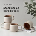 Ava Nord Ceramic Coffee Mugs Set of 4 | 12 oz Stoneware Coffee Cups | Lead-Free, Non-Toxic | Microwave and Dishwasher Safe | Comfortable Handle | Modern Nordic Design for Tea and Latte | Rose Sand