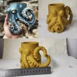 Cthulhu-Inspired Pirate Beer Mug, 3D Octopus Sea Monster Design Beer Mug with Tentacle Handle, Unique Animal Water Cup, Home Office Kitchen Decoration Collection Gift