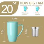 Sweejar Porcelain Tea Infuser Mug with Lid, 20 oz Teacup with Strainers for Loose Leaf Tea, Microwave and Dishwasher Safe Coffee Mug(Jade)