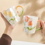DTIUYIOP] Hand Drawn Ceramic Coffee Mug 12 Oz, Personalized Cute Tea Cup for Women, Unique Gift for Mom Wife Best Friend, Home Office Use，orange color