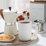 CEEFU Porcelain Tea Mug with Infuser and Lid, with Filter and Coaster, Loose Leaf Tea Cup Steeper Maker, 16 OZ for Tea/Coffee/Milk/Women/Office/Home/Gift (White)