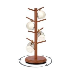 BAMBANG Mug Holder Tree, 360° Rotating 8 Hooks Coffee Cup Holder for Counter, Bamboo Coffee Mug Rack Standing for Kitchen Countertop Home (Brown) (Brown)