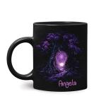 Custom Old Tree Coffee Mug With Purple Glowing Design, Customized Mystical Tree Cup, Gift For Tree Lovers, Personalized Name Nature Inspired Ceramic Mug, Unique Black Cup 11oz 15oz