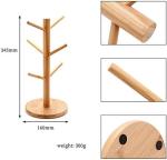WAYUYU Space-Saving Bamboo Mug Tree – Holds 6 Cups, Rust-Proof Organizer for Kitchen Counter, Office, or Coffee Bar