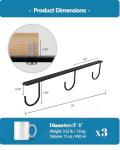 Luckinow 3 Pack Mug Hooks Under Cabinet, Coffee Mug Holder for Hanging Under Shelf, Cup Hanger with 9 Hooks for Displaying Mugs, Coffee Cups and Kitchen Utensils, Black