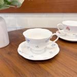 MSRRTUSY Tea Cup and Saucer Set with Blue Flowers，6.76 oz Ceramic Coffee Cup，Latte Mug for Mother's Day Gifts (blue)