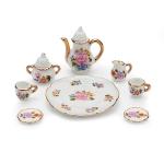 Cutemini 1:6 Scale Miniature Porcelain Dollhouse Tea Cup Sets 8PCS Flower Pattern Teapot Platter Dish Sets Dollhouse Kitchen Supplies Decoration (Light Pink)