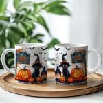 WIDOVINA Halloween Black Cat Coffee Mug - Black Cat Lover Mugs Gifts for Women Men - Halloween Birthday Gift for Friend Mom Dad Wife Husband - Watercolor Printed 11oz Ceramic Tea Cup