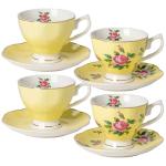 BTaT- Floral Tea Cups and Saucers, Set of 4, 8 oz, Fine Porcelain Teacup Set with Gold Trim for Afternoon Tea, Weddings, Parties & Gifting, Dishwasher Safe, Lightweight, Non-Toxic