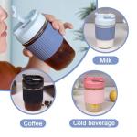 Sivaphe Reusable Glass Ice Hot Coffee Cup 16 oz, Portable Travel Mug with Spill-Proof Lid and Thermal Sleeve for Home Office Blue