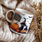 WIDOVINA Halloween Black Cat Coffee Mug - Black Cat Lover Mugs Gifts for Women Men - Halloween Birthday Gift for Friend Mom Dad Wife Husband - Watercolor Printed 11oz Ceramic Tea Cup