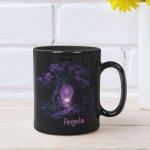 Custom Old Tree Coffee Mug With Purple Glowing Design, Customized Mystical Tree Cup, Gift For Tree Lovers, Personalized Name Nature Inspired Ceramic Mug, Unique Black Cup 11oz 15oz
