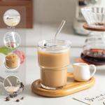 INSETLAN 13oz Portable Glass Tumblers Set of 2, Thick Wall Glass Cups with Lid and Glass Straw, On-the-Go Coffee Cups for Iced Coffee, Tea, Milk, Hot & Cold Drinks, Travel & Daily Use