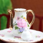Cutemini 1:6 Scale Miniature Porcelain Dollhouse Tea Cup Sets 8PCS Flower Pattern Teapot Platter Dish Sets Dollhouse Kitchen Supplies Decoration (Light Pink)
