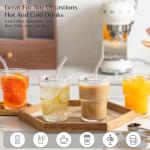 INSETLAN 13oz Portable Glass Tumblers Set of 2, Thick Wall Glass Cups with Lid and Glass Straw, On-the-Go Coffee Cups for Iced Coffee, Tea, Milk, Hot & Cold Drinks, Travel & Daily Use