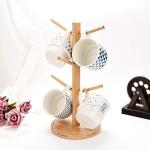 WAYUYU Space-Saving Bamboo Mug Tree – Holds 6 Cups, Rust-Proof Organizer for Kitchen Counter, Office, or Coffee Bar