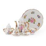 Cutemini 1:6 Scale Miniature Porcelain Dollhouse Tea Cup Sets 8PCS Flower Pattern Teapot Platter Dish Sets Dollhouse Kitchen Supplies Decoration (Light Pink)