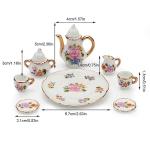 Cutemini 1:6 Scale Miniature Porcelain Dollhouse Tea Cup Sets 8PCS Flower Pattern Teapot Platter Dish Sets Dollhouse Kitchen Supplies Decoration (Light Pink)