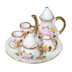 Cutemini 1:6 Scale Miniature Porcelain Dollhouse Tea Cup Sets 8PCS Flower Pattern Teapot Platter Dish Sets Dollhouse Kitchen Supplies Decoration (Light Pink)