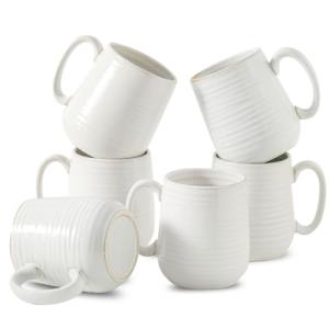HASENSE Coffee Mugs Set of 6, Ceramic Coffee Cups with Handle for Home Office, 12 Ounce Tea Cup for Coffee, Latte, Hot Cocoa, Dishwasher and Microwave Safe, Clay-Infused White
