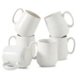 HASENSE Coffee Mugs Set of 6, Ceramic Coffee Cups with Handle for Home Office, 12 Ounce Tea Cup for Coffee, Latte, Hot Cocoa, Dishwasher and Microwave Safe, Clay-Infused White