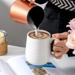 HASENSE Coffee Mugs Set of 6, Ceramic Coffee Cups with Handle for Home Office, 12 Ounce Tea Cup for Coffee, Latte, Hot Cocoa, Dishwasher and Microwave Safe, Clay-Infused White