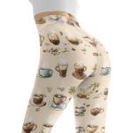 Irisjudy Coffee Cup Tummy Control Leggings Yoga Pants for Women, Retro Coffee Afternoon Tea Stretchy Gym Workout Tights Breathable Jogging Pants