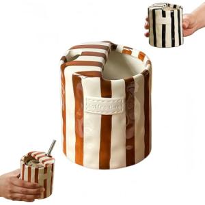Retro Striped Ceramic Coffee Mug - 10 Oz
