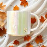 Iridescent Ceramic Coffee Mug with Embossed Lettering