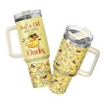 34HD Just A Girl Who Loves Ducks Tumbler with Handle and Straw, 40oz Animal Themed Coffee Mug with Lid, Duckling Cup, Duck Lover Gifts for Teenage Girls Women Daughter Friends