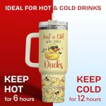 34HD Just A Girl Who Loves Ducks Tumbler with Handle and Straw, 40oz Animal Themed Coffee Mug with Lid, Duckling Cup, Duck Lover Gifts for Teenage Girls Women Daughter Friends