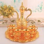 Vintage Turkish Tea Set with Tray and 6 Cups