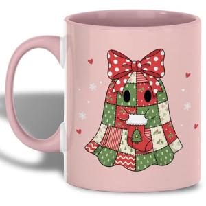 Ghostly Christmas Patchwork Coffee Mug for Holidays