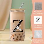 Personalized Monogram Glass Cup with Lid and Straw