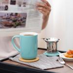 CEEFU Porcelain Tea Mug with Infuser and Lid, Teaware with Filter and Coaster, Loose Leaf Tea Cup Steeper Maker, 16 OZ for Tea/Coffee/Milk/Women/Office/Home/Gift (Turquoise)