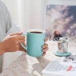 CEEFU Porcelain Tea Mug with Infuser and Lid, Teaware with Filter and Coaster, Loose Leaf Tea Cup Steeper Maker, 16 OZ for Tea/Coffee/Milk/Women/Office/Home/Gift (Turquoise)
