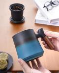 ZENS Tea Cup with Infuser and Lid, 14.5oz Gradient Blue Tea Mug for Loose Leaf Tea Steeper, Wood Handle Tea Cup with Fine Tea Strainers for Hot Tea Diffusers Tea Accessories for Tea Lovers Gifts