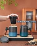 ZENS Tea Cup with Infuser and Lid, 14.5oz Gradient Blue Tea Mug for Loose Leaf Tea Steeper, Wood Handle Tea Cup with Fine Tea Strainers for Hot Tea Diffusers Tea Accessories for Tea Lovers Gifts