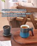 ZENS Tea Cup with Infuser and Lid, 14.5oz Gradient Blue Tea Mug for Loose Leaf Tea Steeper, Wood Handle Tea Cup with Fine Tea Strainers for Hot Tea Diffusers Tea Accessories for Tea Lovers Gifts