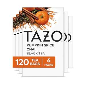 TAZO Pumpkin Spice Chai Tea Bags, Black Tea, Holiday Gift For Tea Lovers, 20ct (6pk)