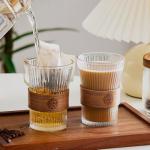 4PCS 9oz Glass Coffee Mugs with Bamboo Sleeves