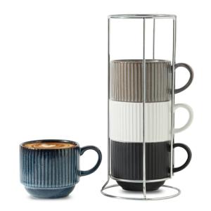 Stackable Coffee Mugs Set of 4 with Stand